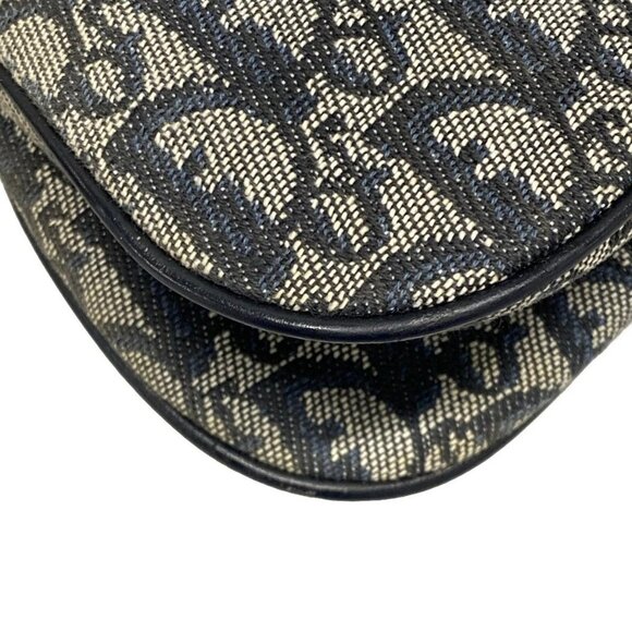 Auth DIOR/ChristianDior Double Saddle Bag - Cream Black Navy Jacquard Leather - Picture 9 of 16